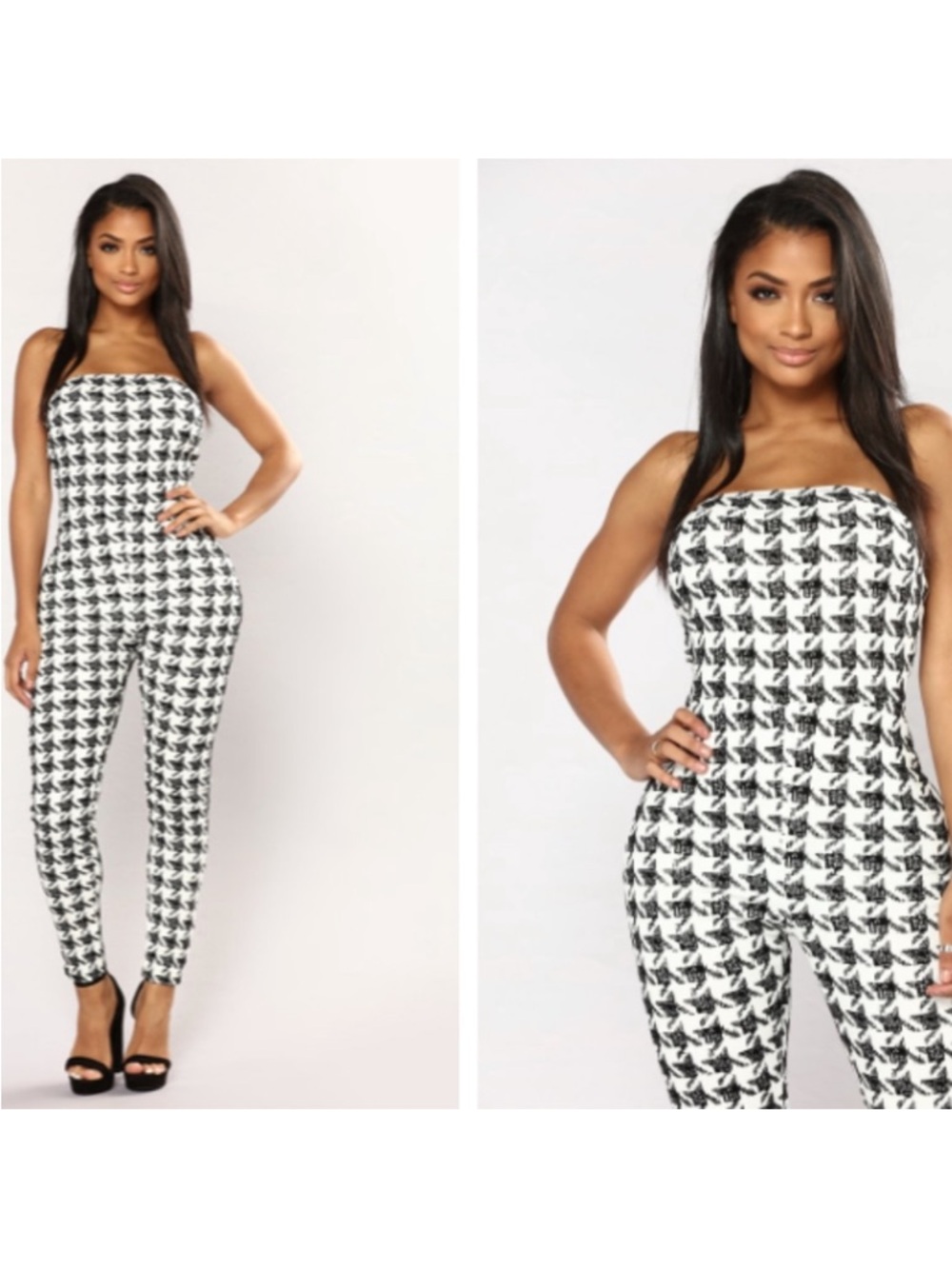 Sexy strapless Fashion Nova houndstooth jumpsuit size medium